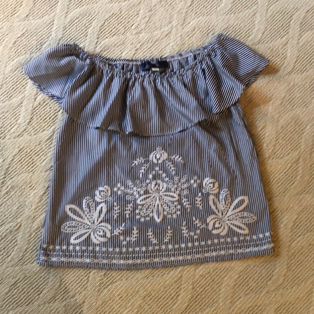 Seersucker blue off the shoulder top